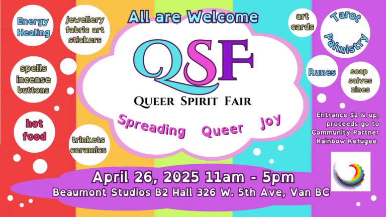 Queer Spirit Fair April 26, 11 -5pm